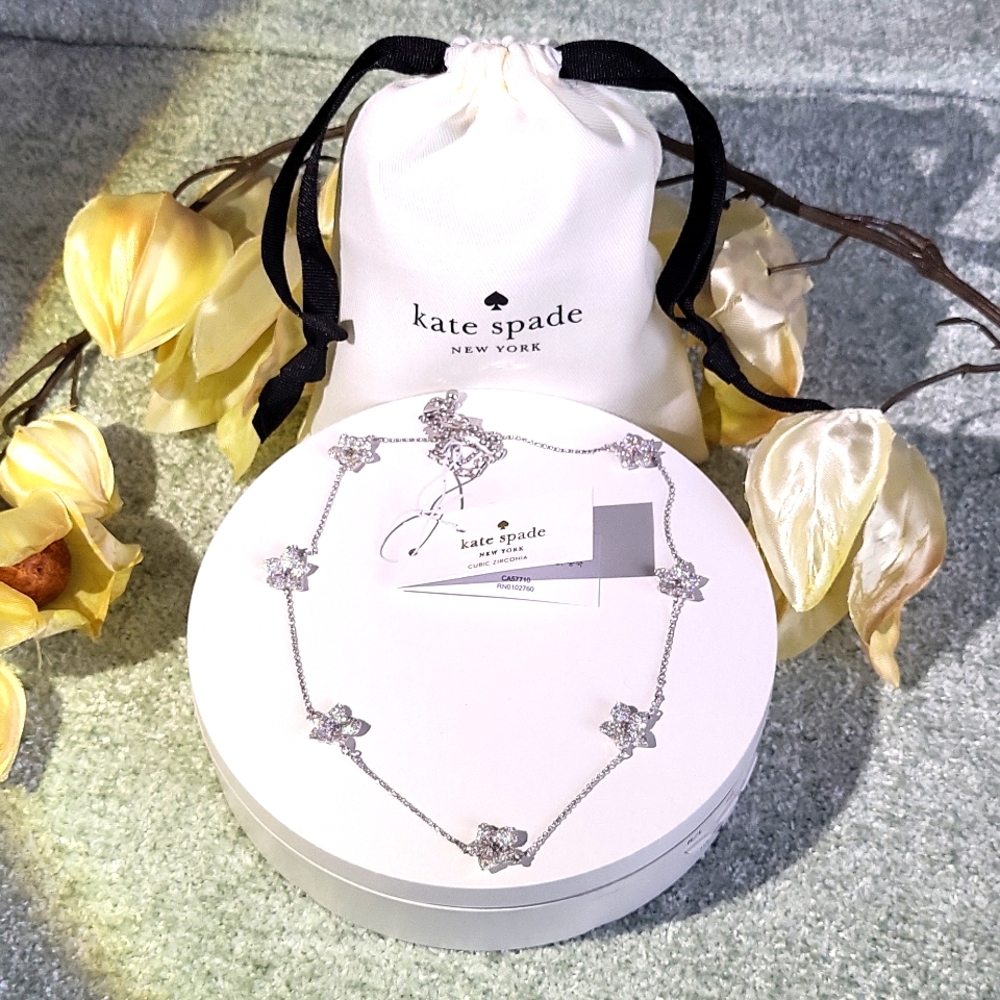 NWT- Kate Spade Blooming Pave Floral Station Necklace W/ Extender